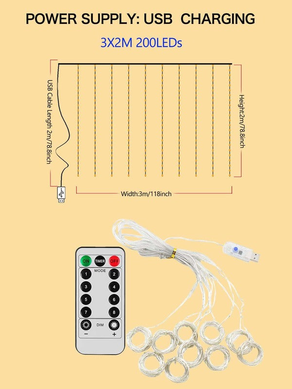 Ghirlandă lumini led franjuri 3*3m